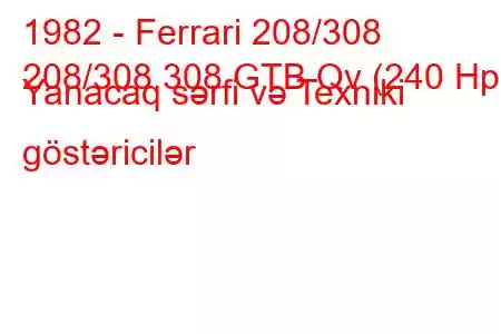 1982 - Ferrari 208/308
208/308 308 GTB Qv (240 Hp) Yanacaq sərfi və Texniki göstəricilər