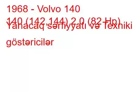 1968 - Volvo 140
140 (142,144) 2.0 (82 Hp) Yanacaq sərfiyyatı və Texniki göstəricilər