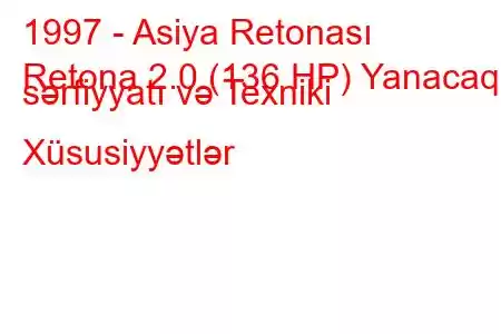 1997 - Asiya Retonası
Retona 2.0 (136 HP) Yanacaq sərfiyyatı və Texniki Xüsusiyyətlər