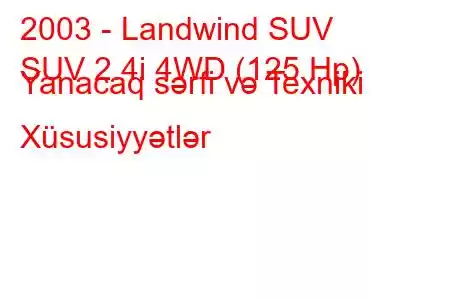 2003 - Landwind SUV
SUV 2.4i 4WD (125 Hp) Yanacaq sərfi və Texniki Xüsusiyyətlər