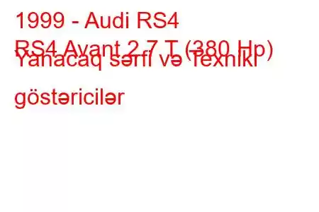 1999 - Audi RS4
RS4 Avant 2.7 T (380 Hp) Yanacaq sərfi və Texniki göstəricilər