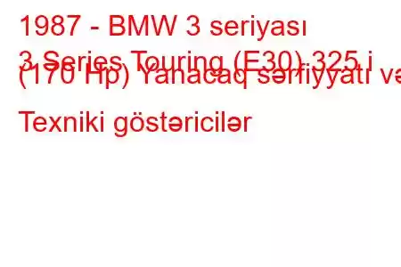 1987 - BMW 3 seriyası
3 Series Touring (E30) 325 i (170 Hp) Yanacaq sərfiyyatı və Texniki göstəricilər