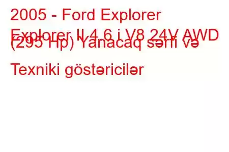 2005 - Ford Explorer
Explorer II 4.6 i V8 24V AWD (295 Hp) Yanacaq sərfi və Texniki göstəricilər