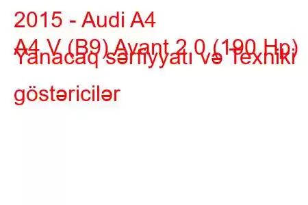 2015 - Audi A4
A4 V (B9) Avant 2.0 (190 Hp) Yanacaq sərfiyyatı və Texniki göstəricilər