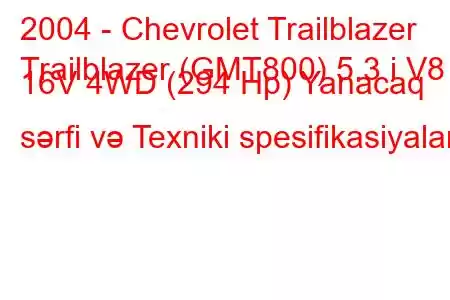 2004 - Chevrolet Trailblazer
Trailblazer (GMT800) 5.3 i V8 16V 4WD (294 Hp) Yanacaq sərfi və Texniki spesifikasiyalar