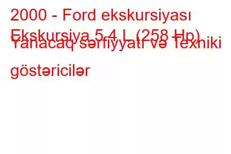 2000 - Ford ekskursiyası
Ekskursiya 5.4 L (258 Hp) Yanacaq sərfiyyatı və Texniki göstəricilər