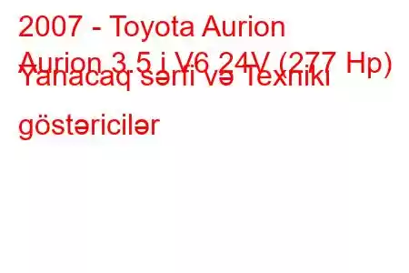 2007 - Toyota Aurion
Aurion 3.5 i V6 24V (277 Hp) Yanacaq sərfi və Texniki göstəricilər