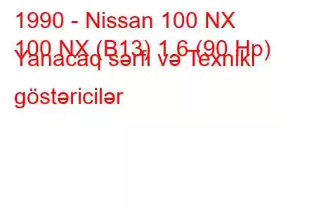 1990 - Nissan 100 NX
100 NX (B13) 1.6 (90 Hp) Yanacaq sərfi və Texniki göstəricilər