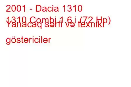 2001 - Dacia 1310
1310 Combi 1.6 i (72 Hp) Yanacaq sərfi və texniki göstəricilər