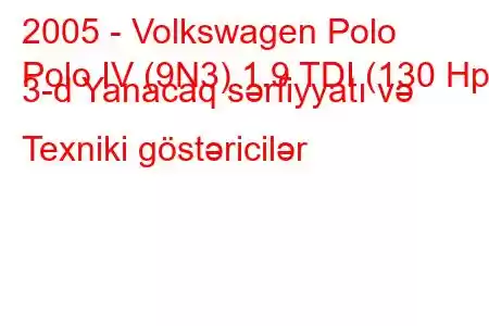 2005 - Volkswagen Polo
Polo IV (9N3) 1.9 TDI (130 Hp) 3-d Yanacaq sərfiyyatı və Texniki göstəricilər