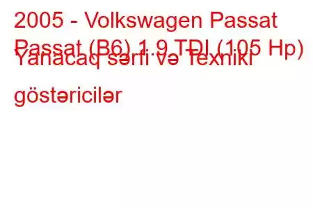 2005 - Volkswagen Passat
Passat (B6) 1.9 TDI (105 Hp) Yanacaq sərfi və Texniki göstəricilər