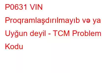 P0631 VIN Proqramlaşdırılmayıb və ya Uyğun deyil - TCM Problem Kodu