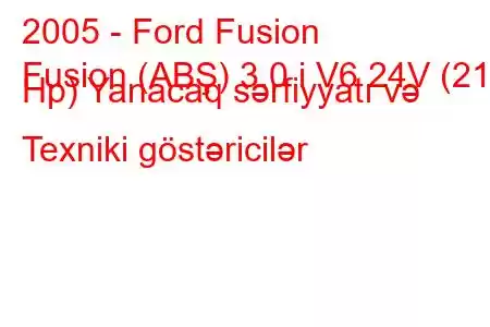 2005 - Ford Fusion
Fusion (ABŞ) 3.0 i V6 24V (212 Hp) Yanacaq sərfiyyatı və Texniki göstəricilər