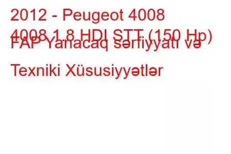 2012 - Peugeot 4008
4008 1.8 HDI STT (150 Hp) FAP Yanacaq sərfiyyatı və Texniki Xüsusiyyətlər