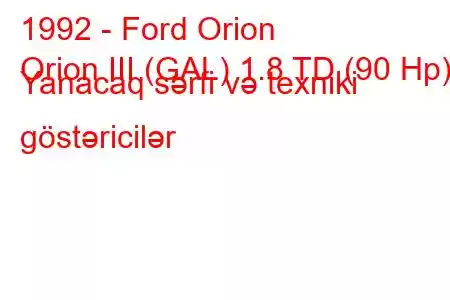 1992 - Ford Orion
Orion III (GAL) 1.8 TD (90 Hp) Yanacaq sərfi və texniki göstəricilər