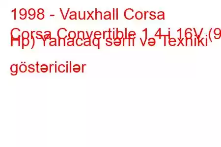 1998 - Vauxhall Corsa
Corsa Convertible 1.4 i 16V (90 Hp) Yanacaq sərfi və Texniki göstəricilər