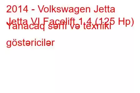 2014 - Volkswagen Jetta
Jetta VI Facelift 1.4 (125 Hp) Yanacaq sərfi və texniki göstəricilər