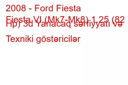 2008 - Ford Fiesta
Fiesta VI (Mk7-Mk8) 1.25 (82 Hp) 3d Yanacaq sərfiyyatı və Texniki göstəricilər