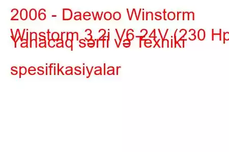 2006 - Daewoo Winstorm
Winstorm 3.2i V6 24V (230 Hp) Yanacaq sərfi və Texniki spesifikasiyalar