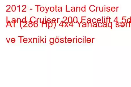 2012 - Toyota Land Cruiser
Land Cruiser 200 Facelift 4.5d AT (286 Hp) 4x4 Yanacaq sərfi və Texniki göstəricilər