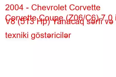 2004 - Chevrolet Corvette
Corvette Coupe (Z06/C6) 7.0 i V8 (513 Hp) Yanacaq sərfi və texniki göstəricilər