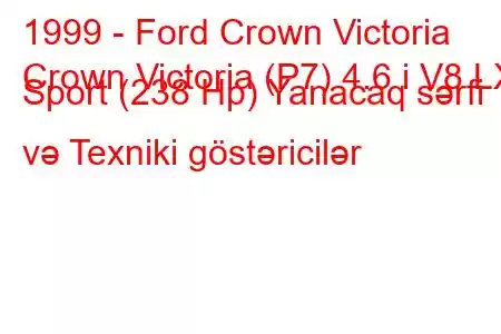 1999 - Ford Crown Victoria
Crown Victoria (P7) 4.6 i V8 LX Sport (238 Hp) Yanacaq sərfi və Texniki göstəricilər