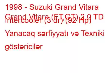 1998 - Suzuki Grand Vitara
Grand Vitara (FT,GT) 2.0 TD Intercooler (3 dr) (92 Hp) Yanacaq sərfiyyatı və Texniki göstəricilər