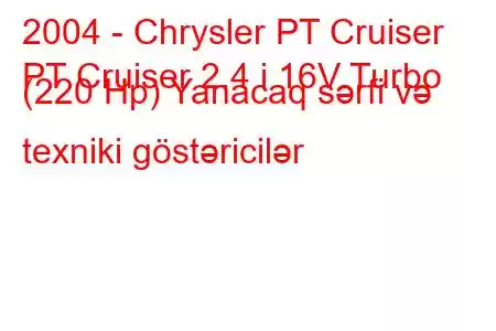 2004 - Chrysler PT Cruiser
PT Cruiser 2.4 i 16V Turbo (220 Hp) Yanacaq sərfi və texniki göstəricilər