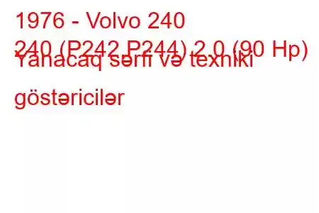 1976 - Volvo 240
240 (P242,P244) 2.0 (90 Hp) Yanacaq sərfi və texniki göstəricilər