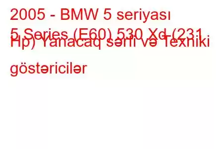 2005 - BMW 5 seriyası
5 Series (E60) 530 Xd (231 Hp) Yanacaq sərfi və Texniki göstəricilər