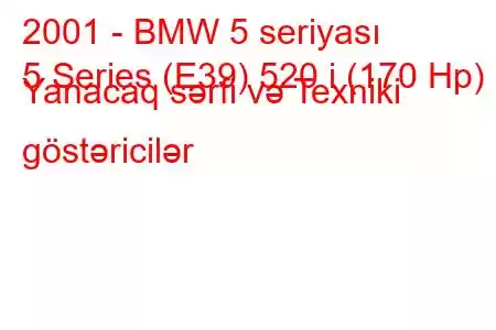 2001 - BMW 5 seriyası
5 Series (E39) 520 i (170 Hp) Yanacaq sərfi və Texniki göstəricilər