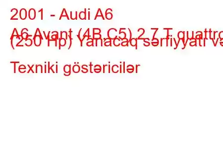 2001 - Audi A6
A6 Avant (4B,C5) 2.7 T quattro (250 Hp) Yanacaq sərfiyyatı və Texniki göstəricilər