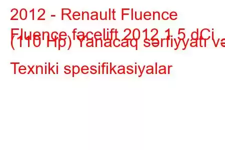 2012 - Renault Fluence
Fluence facelift 2012 1.5 dCi (110 Hp) Yanacaq sərfiyyatı və Texniki spesifikasiyalar