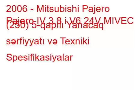 2006 - Mitsubishi Pajero
Pajero IV 3.8 i V6 24V MIVEC (250) 5-qapılı Yanacaq sərfiyyatı və Texniki Spesifikasiyalar