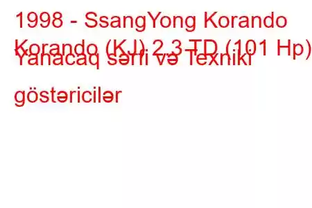 1998 - SsangYong Korando
Korando (KJ) 2.3 TD (101 Hp) Yanacaq sərfi və Texniki göstəricilər