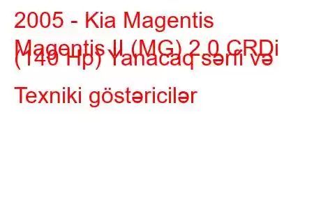 2005 - Kia Magentis
Magentis II (MG) 2.0 CRDi (140 Hp) Yanacaq sərfi və Texniki göstəricilər