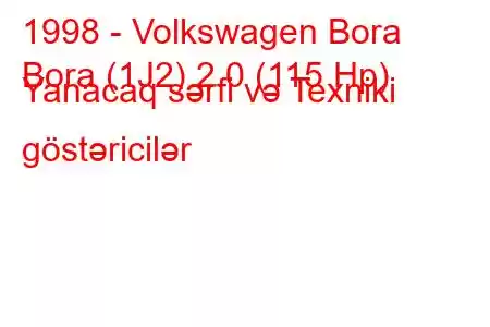 1998 - Volkswagen Bora
Bora (1J2) 2.0 (115 Hp) Yanacaq sərfi və Texniki göstəricilər