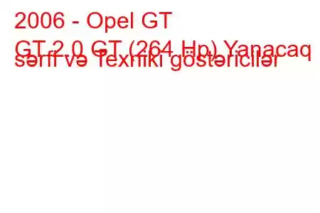 2006 - Opel GT
GT 2.0 GT (264 Hp) Yanacaq sərfi və Texniki göstəricilər