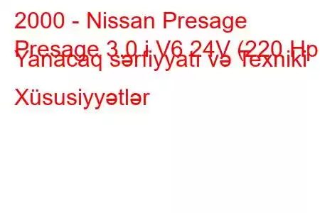 2000 - Nissan Presage
Presage 3.0 i V6 24V (220 Hp) Yanacaq sərfiyyatı və Texniki Xüsusiyyətlər