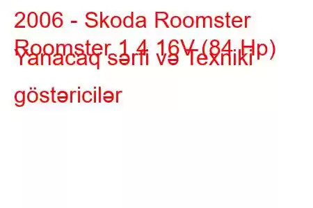 2006 - Skoda Roomster
Roomster 1.4 16V (84 Hp) Yanacaq sərfi və Texniki göstəricilər