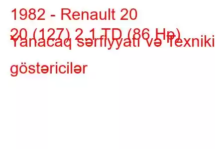 1982 - Renault 20
20 (127) 2.1 TD (86 Hp) Yanacaq sərfiyyatı və Texniki göstəricilər