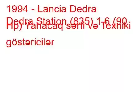 1994 - Lancia Dedra
Dedra Station (835) 1.6 (90 Hp) Yanacaq sərfi və Texniki göstəricilər