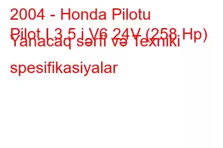 2004 - Honda Pilotu
Pilot I 3.5 i V6 24V (258 Hp) Yanacaq sərfi və Texniki spesifikasiyalar