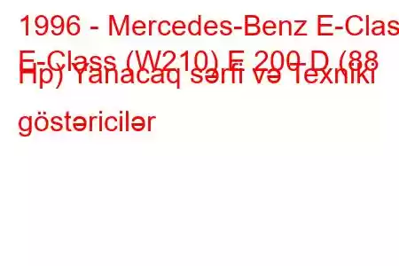 1996 - Mercedes-Benz E-Class
E-Class (W210) E 200 D (88 Hp) Yanacaq sərfi və Texniki göstəricilər