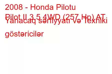 2008 - Honda Pilotu
Pilot II 3.5 4WD (257 Hp) AT Yanacaq sərfiyyatı və Texniki göstəricilər