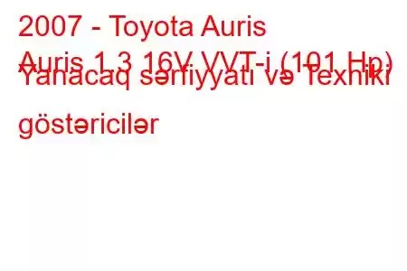 2007 - Toyota Auris
Auris 1.3 16V VVT-i (101 Hp) Yanacaq sərfiyyatı və Texniki göstəricilər