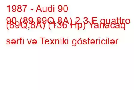 1987 - Audi 90
90 (89,89Q,8A) 2.3 E quattro (89Q,8A) (136 Hp) Yanacaq sərfi və Texniki göstəricilər