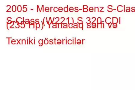 2005 - Mercedes-Benz S-Class
S-Class (W221) S 320 CDI (235 Hp) Yanacaq sərfi və Texniki göstəricilər