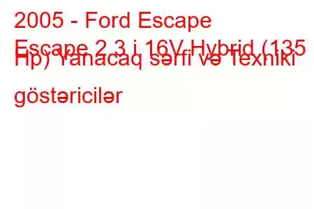 2005 - Ford Escape
Escape 2.3 i 16V Hybrid (135 Hp) Yanacaq sərfi və Texniki göstəricilər