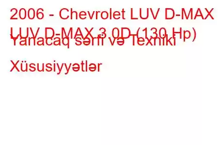 2006 - Chevrolet LUV D-MAX
LUV D-MAX 3.0D (130 Hp) Yanacaq sərfi və Texniki Xüsusiyyətlər